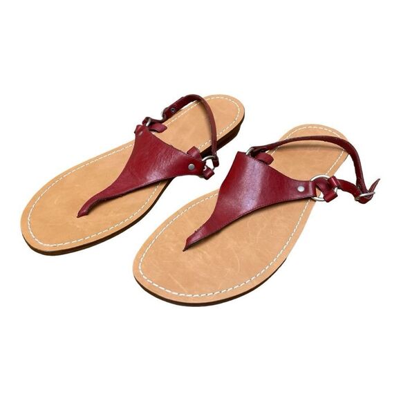 New Gap Red Leather T-Strap Sandals Size 10 Y2K Classic Bohemian Minimalist - Picture 4 of 7